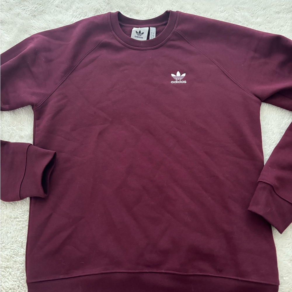 NWT Adidas Burgundy Crewneck Sweater with Trefoil Logo